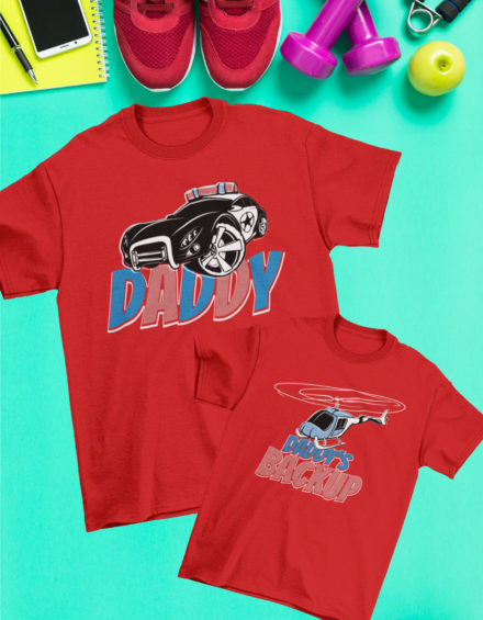"DADDY POLICE/DADDY'S BACKUP" - Paare Partnerlook ("Vater&Tochter") - 2 Tshirts