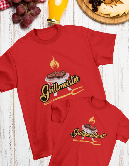"GRILLMEISTER/GRILLPRAKTIKANT" - Paare Partnerlook ("Vater&Sohn") - 2 Tshirts
