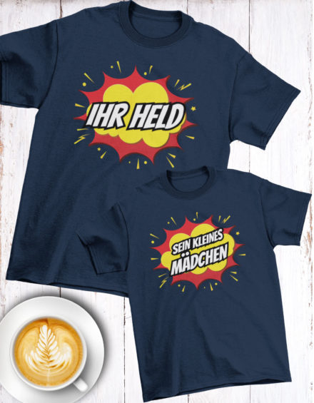 "IHR HELD/SEIN KLEINES MÄDCHEN" - Paare Partnerlook ("Vater&Tochter") - 2 Tshirts