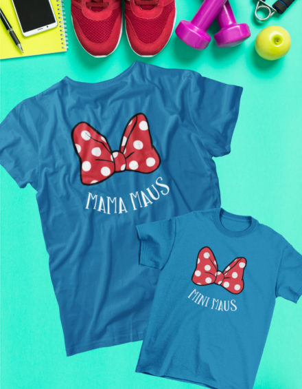 "MAMA MAUS/MINI MAUS RED RIBBON" - Paare Partnerlook ("Mutter&Tochter") - 2 Tshirts
