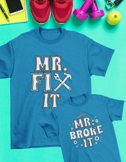 "MR. FIX IT/MR. BROKE IT" - Paare Partnerlook ("Vater&Sohn") - 2 Tshirts