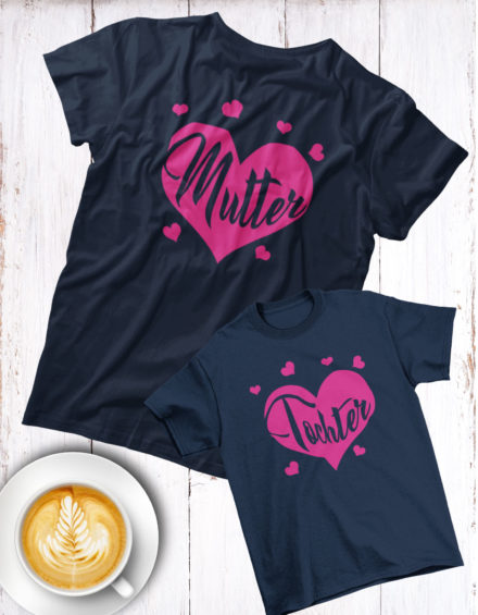 "MUTTER/TOCHTER-LOVE-HEART" - Paare Partnerlook ("Mutter&Tochter") - 2 Tshirts
