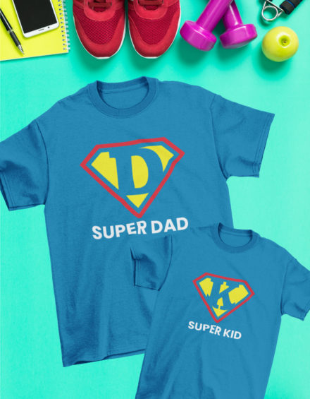 "SUPER DAD/KID" - Paare Partnerlook ("Vater&Sohn") - 2 Tshirts