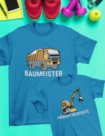 "BAUMEISTER/ABBRUCHEXPERTE" - Vatertagsgeschenk t shirt Vater und Sohn - Paare Partnerlook ("Vater&Sohn") - 2 Tshirts