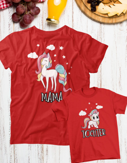 "MAMA UNICORN CLOUD/TOCHTER UNICORN CLOUD" - Paare Partnerlook ("Mutter&Tochter") - 2 Tshirts