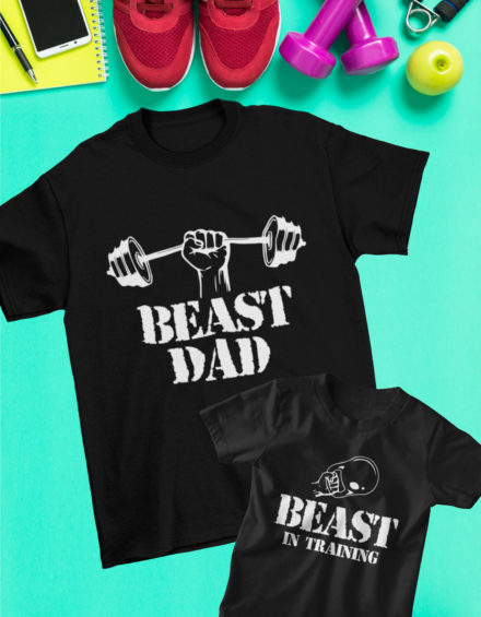 "BEAST DAD/BEAST IN TRAINING" - Paare Partnerlook ("Vater& Sohn") - 2 Tshirts