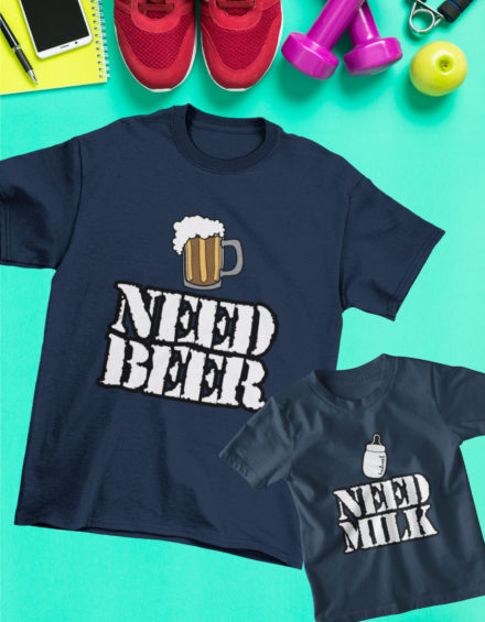 "NEED BEER/NEED MILK" - Paare Partnerlook ("Vater& Sohn") - 2 Tshirts