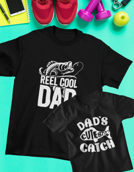"REEL COOL DAD FISHING/DAD'S CUTEST CATCH FISHING" - Paare Partnerlook ("Vater& Sohn") - 2 Tshirts
