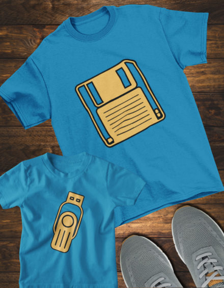 "FLOPPY DISK VINTAGE/USB MODERN" - Paare Partnerlook ("Vater& Sohn") - 2 Tshirts