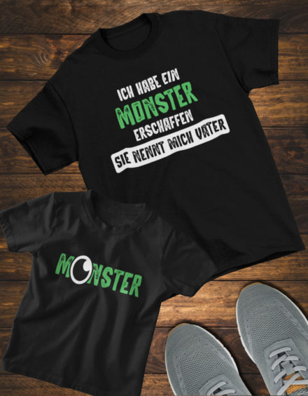 "ICH HABE EIN MONSTER ERSCHAFFEN SIE NENNT MICH VATER/MONSTER" - Paare Partnerlook ("Vater&Tochter") - 2 Tshirts