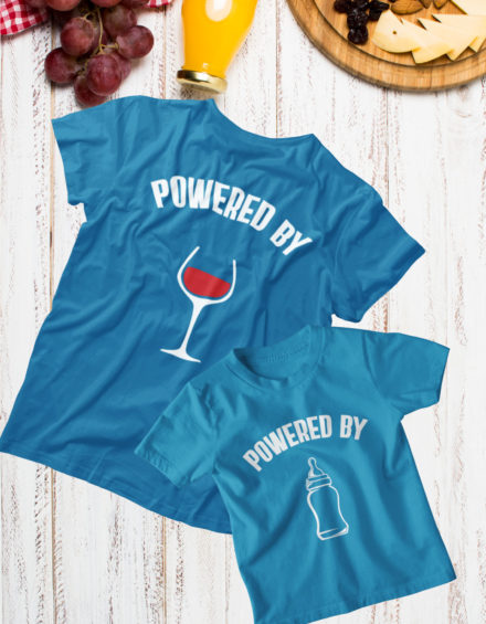 "POWERED BY WINE/POWERED BY MILK" - Paare Partnerlook ("Mutter&Tochter") - 2 Tshirts