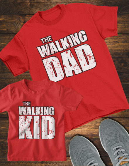 "THE WALKING DAD/THE WALKING KID" - Paare Partnerlook ("Vater&Tochter") - 2 Tshirts