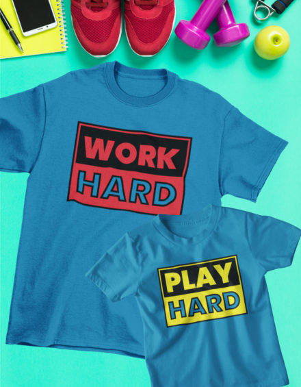 "WORK HARD PLAY HARD" - Paare Partnerlook ("Vater&Tochter") - 2 Tshirts