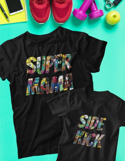 "SUPER MAMA COMICS/SIDE KICK COMICS" - Paare Partnerlook ("Mutter&Sohn") - 2 Tshirts