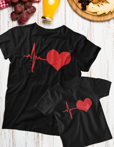 "HEART BEAT RED" - Paare Partnerlook ("Mutter&Sohn") - 2 Tshirts