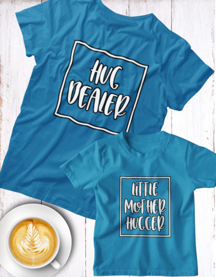 "HUG DEALER/LITTLE MOTHER HUGGER" - Paare Partnerlook ("Mutter&Sohn") - 2 Tshirts