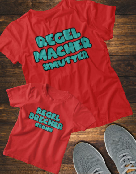 "REGEL MACHER #MUTTER/REGEL BRECHER #SOHN" - Paare Partnerlook ("Mutter&Sohn") - 2 Tshirts