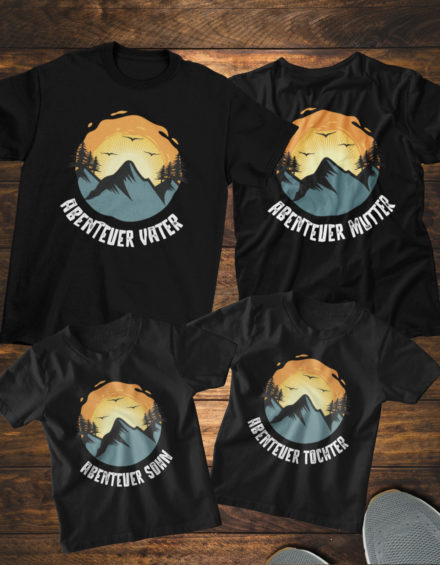 "ABENTEUER VATER, ABENTEUER MUTTER, ABENTEUER SOHN, ABENTEUER TOCHTER" - Paare Partnerlook ("Familie") - 4 Tshirts