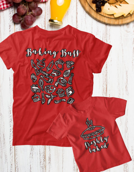 "BAKING BUFF/FRESHLY BAKED" - Paare Partnerlook ("Mutter&Sohn") - 2 Tshirts