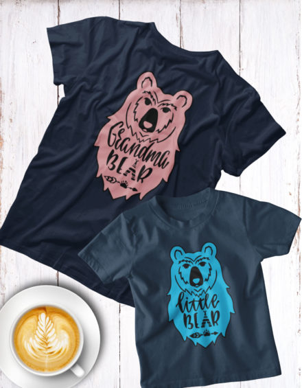 "GRANDMA BEAR PINK, ENKEL LITTLE BEAR BLUE " - Paare Partnerlook ("Oma&Enkel")-2 Tshirts
