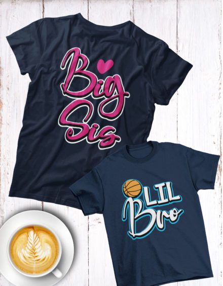 "LIL BRO BALL/BIG SIS HEART" - Paare Partnerlook ("Bruder&Schwester") - 2 Tshirts