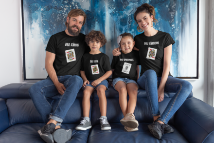 "DER KÖNIG, DIE KÖNIGIN, DER BUB,  DER SPASSVOGEL" - Paare Partnerlook ("Familie") - 4 Tshirts-(TEMPLATE)