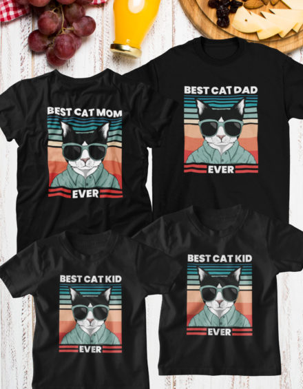 "BEST CAT DAD,BEST CAT MOM,BEST CAT KIDS EVER" - Paare Partnerlook ("Familie") - 4 Tshirts