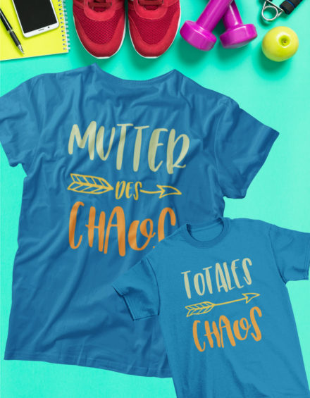 "MUTTER DES CHAOS/TOTALES CHAOS" - Paare Partnerlook ("Mutter&Sohn") - 2 Tshirts