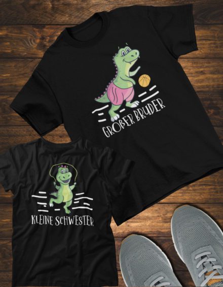 "DINO GROSSER BRUDER/DINO KLEINE SCHWESTER" - Paare Partnerlook ("Bruder&Schwester") - 2 Tshirts