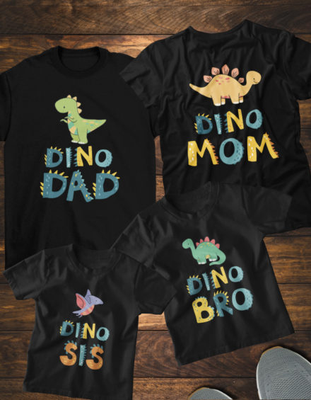 "DINO DAD, DINO MOM, DINO BRO, DINO SIS" - Paare Partnerlook ("Familie") - 4 Tshirts