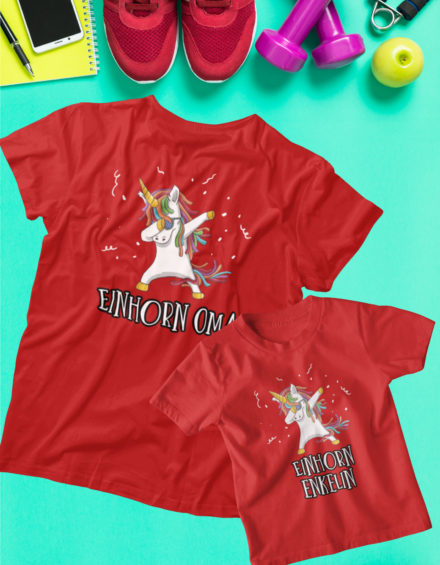 "EINHORN OMA DAB, EINHORN ENKELIN DAB" - Paare Partnerlook ("Oma&Enkelin")-2 Tshirts