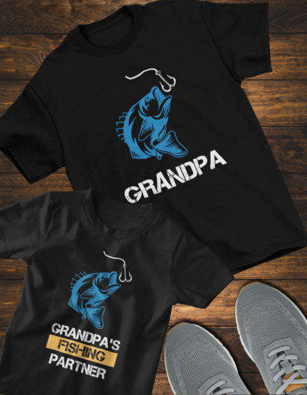 "FISHING GRANDPA-GRANDPA'S FISHING PARTNER" - Paare Partnerlook ("Opa&Enkel")-2 Tshirts