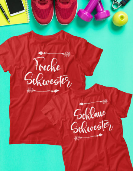 "FRECHE SCHWESTER/SCHLAUE SCHWESTER" - Paare Partnerlook ("Schwester&Schwester") - 2 Tshirts