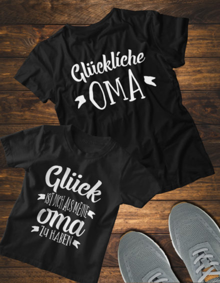 "GLÜCKLICHE OMA, GLÜCK IST DICH ALS MEINE OMA ZU HABEN" - Paare Partnerlook ("Oma&Enkelin")-2 Tshirts