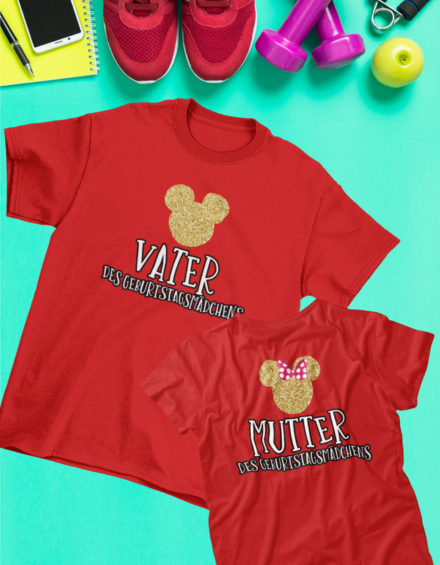 "VATER DES GEBURTSTAGSMÄDCHENS/MUTTER DES GEBURTSTAGSMÄDCHENS" - Paare Partnerlook ("Eltern") - 2 Tshirts