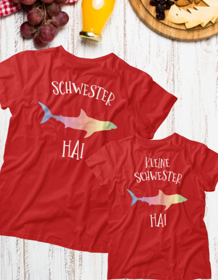 "SCHWESTER HAI/KLEINE SCHWESTER HAI" - Paare Partnerlook ("Schwester&Schwester") - 2 Tshirts