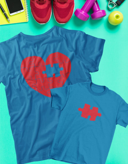 "HEART PUZZLE MUTTER/HEART PUZZLE SOHN" - Paare Partnerlook ("Mutter&Sohn") - 2 Tshirts