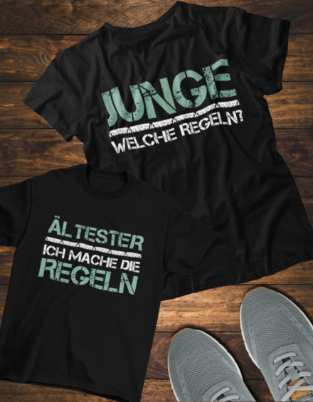 "ÄLTESTER ICH MACHE DIE REGELN/JUNGE WELCHE REGELN?" - Paare Partnerlook ("Bruder&Schwester") - 2 Tshirts