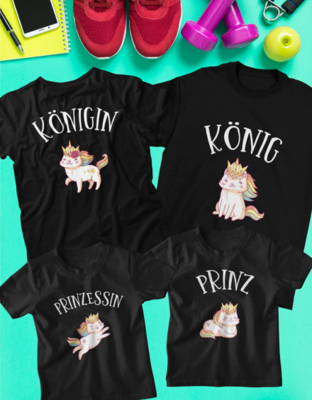 "KÖNIG,KÖNIGIN,PRINZ,PRINZESSIN CUTE" - Paare Partnerlook ("Familie") - 4 Tshirts