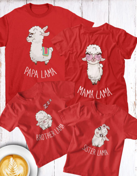 “PAPA LAMA, MAMA LAMA, BROTHER LAMA, SISTER LAMA” – Paare Partnerlook (“Familie”) – 4 Tshirts