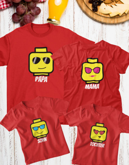 "PAPA, MAMA, SOHN, TOCHTER LEGO HEADS" - Paare Partnerlook ("Familie") - 4 Tshirts