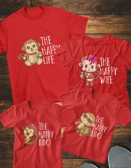 "THE HAPPY LIFE, THE HAPPY WIFE, THE HAPPY KIDOS" - Paare Partnerlook ("Familie") - 4 Tshirts