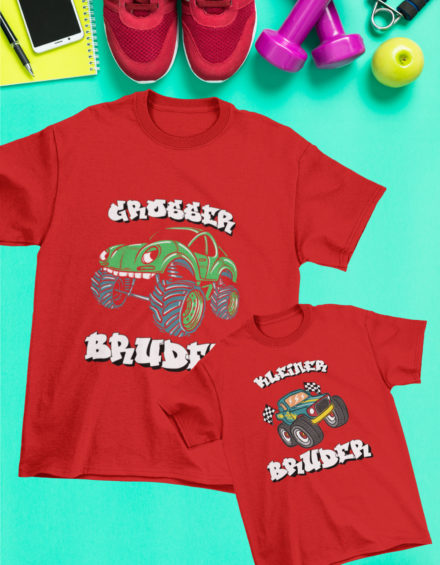 "GROSSER BRUDER MONSTER TRUCK/KLEINER BRUDER MONSTER TRUCK" - Paare Partnerlook ("Brüder&Brüder") - 2 Tshirts