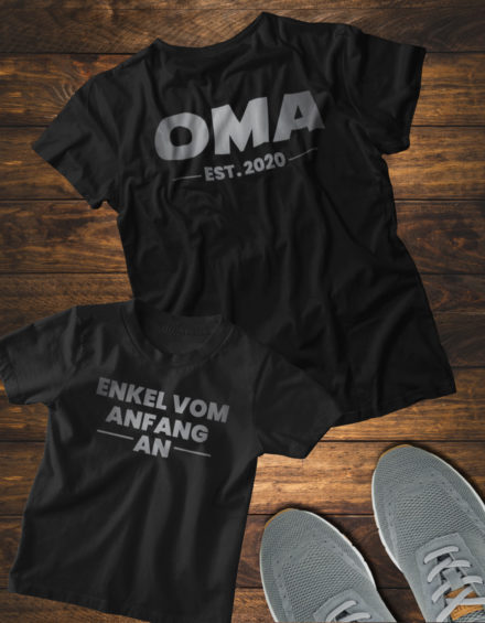 "OMA ESTABLISHED 2020-ENKEL VOM ANFANG AN" - Paare Partnerlook ("Oma&Enkel")-2 Tshirts
