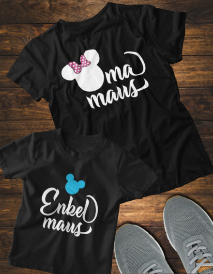 "OMA MAUS PINK RIBBON-ENKEL MAUS BLUE" - Paare Partnerlook ("Oma&Enkel")-2 Tshirts