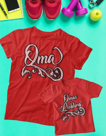 "OMA PINK ORNAMENT-OMAS LEIBLING PINK ORNAMENT" - Paare Partnerlook ("Oma&Enkel")-2 Tshirts