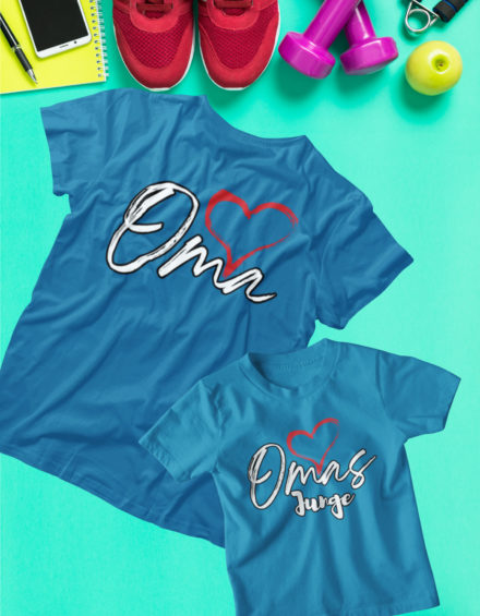 "OMA HEART LOVE, OMAS JUNGE RED HEART" - Paare Partnerlook ("Oma&Enkel")-2 Tshirts