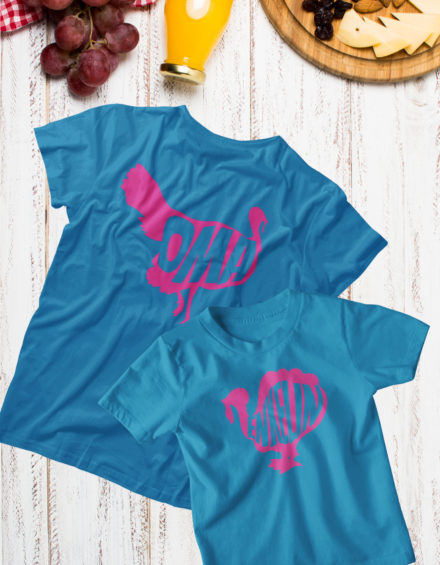 "OMA PINK TURKEY, ENKELIN PINK TURKEY" - Paare Partnerlook ("Oma&Enkelin")-2 Tshirts