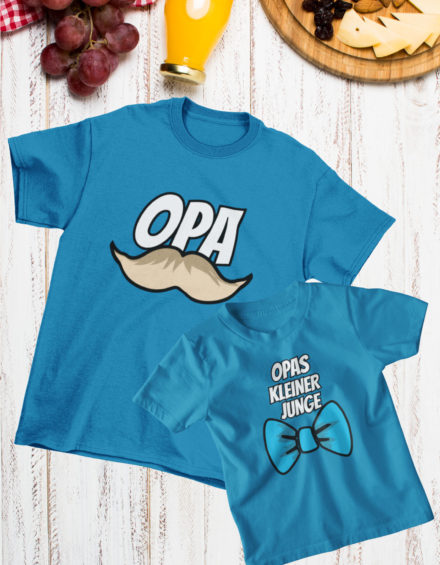 "OPA MUSTACHE-OPAS KLEINER JUNGE" - Paare Partnerlook ("Opa&Enkel")-2 Tshirts