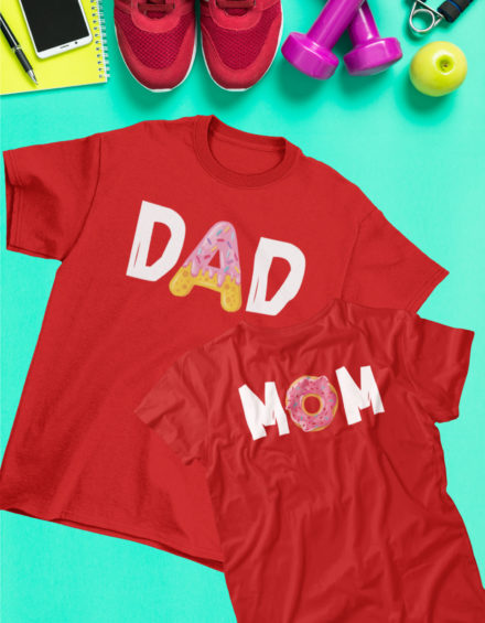 "DAD DONUTS/MOM DONUTS" - Paare Partnerlook ("Eltern") - 2 Tshirts